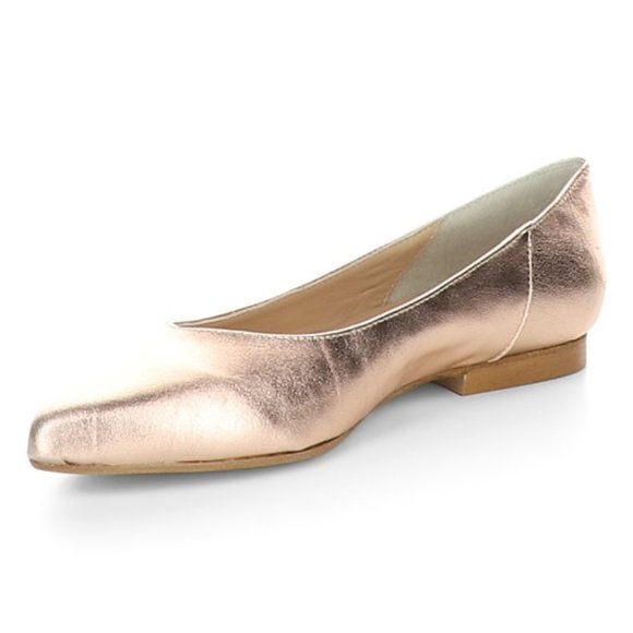 🖤NWT Bos & Co Rose Gold Fae Laminado Leather Flats - Picture 4 of 5